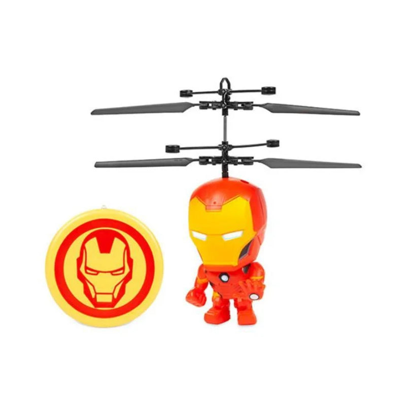 Figura voladora de Iron Man de Marvel con cabeza grande de OVNI IR y helicóptero