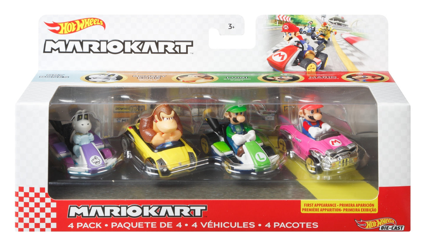 Hot Wheels Mario Kart Toy Character Vehicles (4-Pack) - Assortment