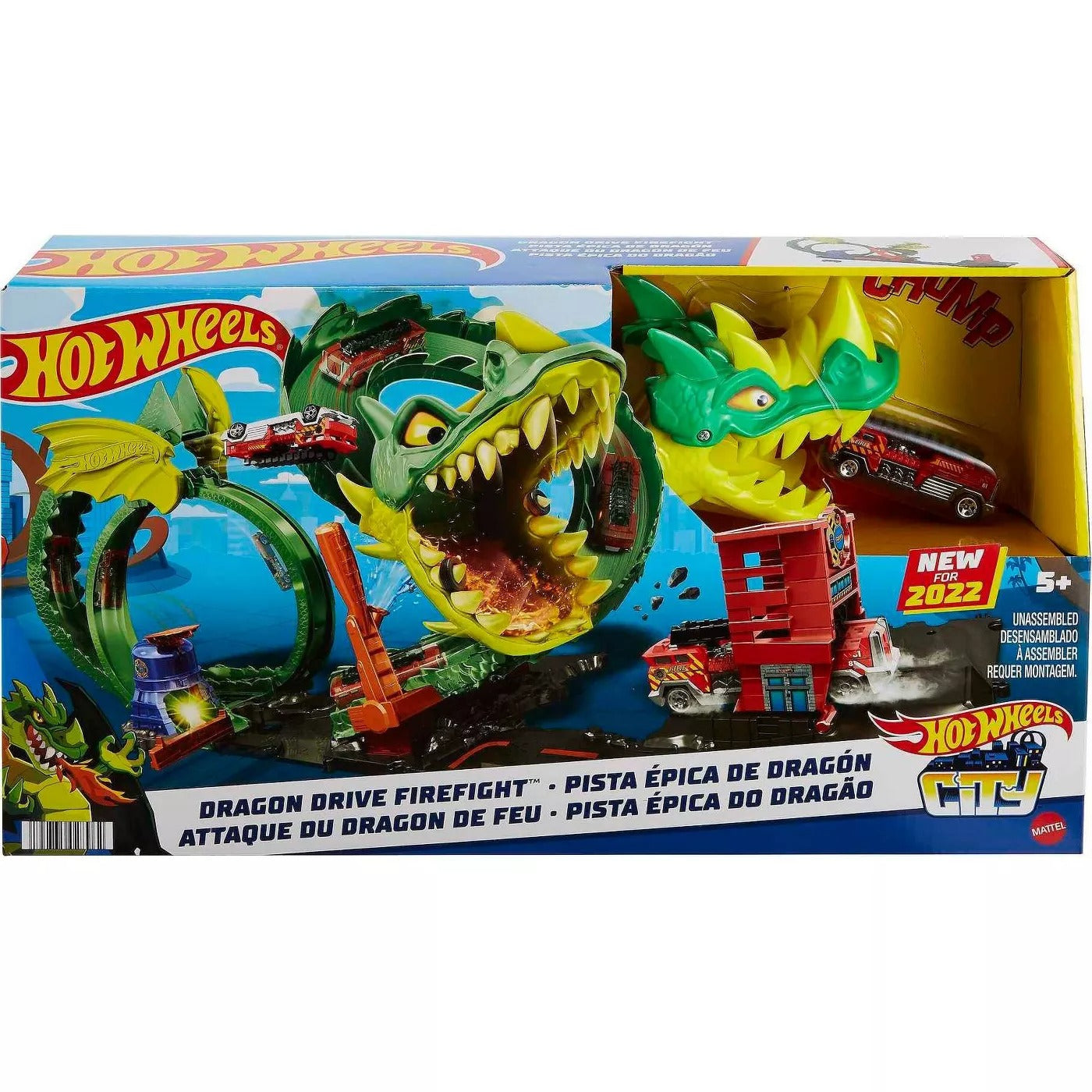 Set de juego de bomberos y estación de bomberos City Dragon Drive de Hot Wheels