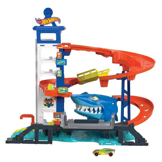 Set de juego de escape del tiburón atacante de Hot Wheels