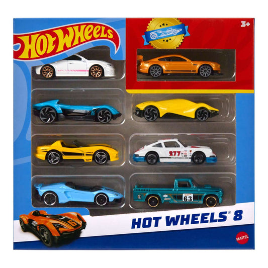 Hot Wheels 1:64 Scale Cars & Trucks Set with 1 Exclusive Car (Set of 8) - Assortment