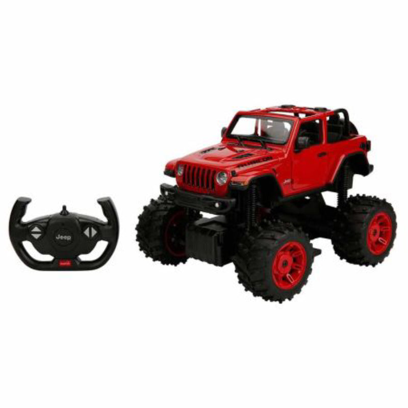 Coche de juguete a control remoto Jeep Wrangler Rubicon, color rojo, escala 1:14