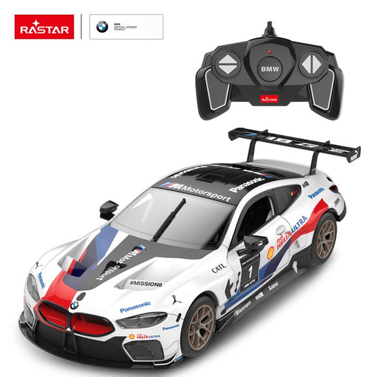 Kit de construcción a control remoto BMW M8 GTE a escala 1:18 de Rastar: blanco con diseño deportivo