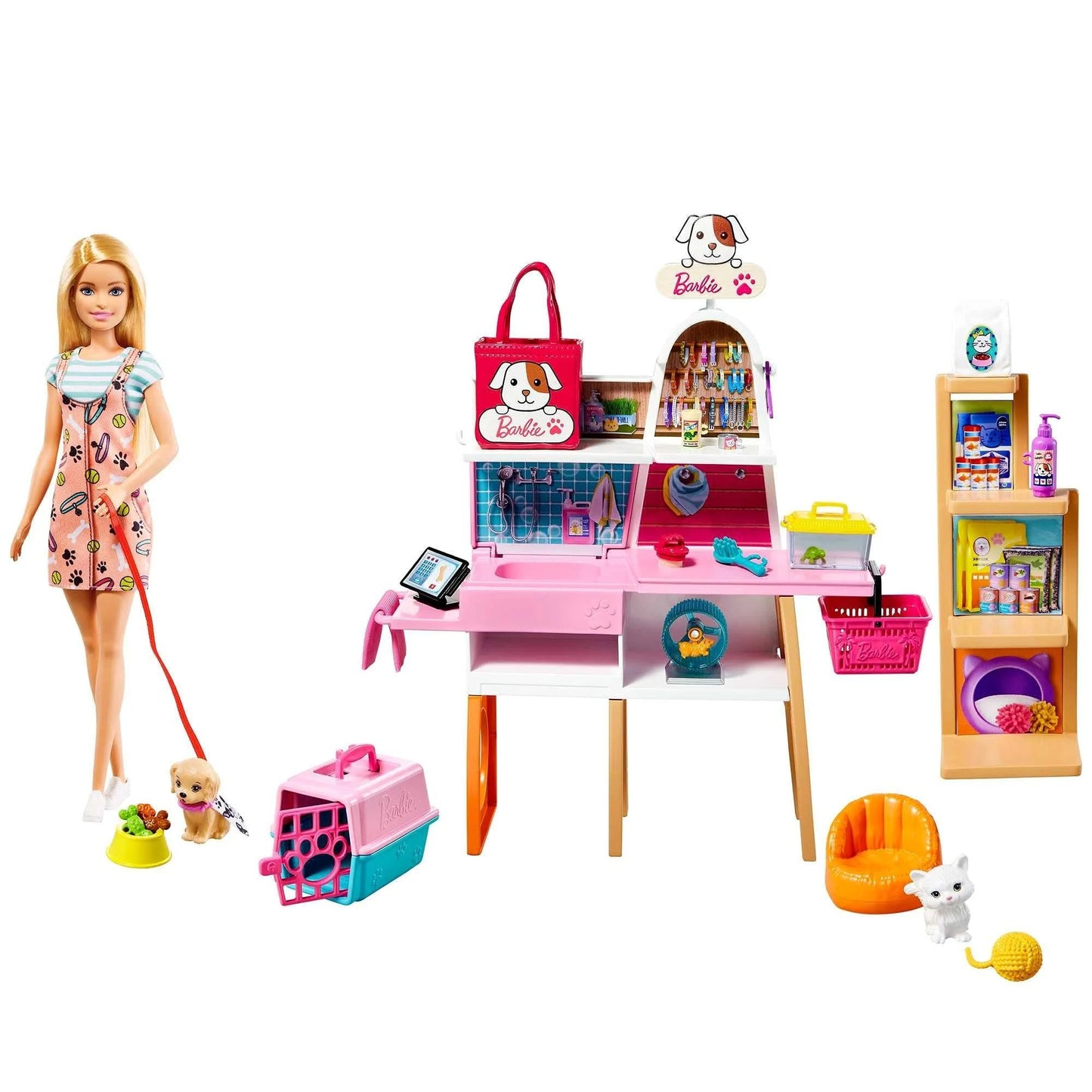 Juego de muñecas Barbie y tienda de mascotas (25 piezas)