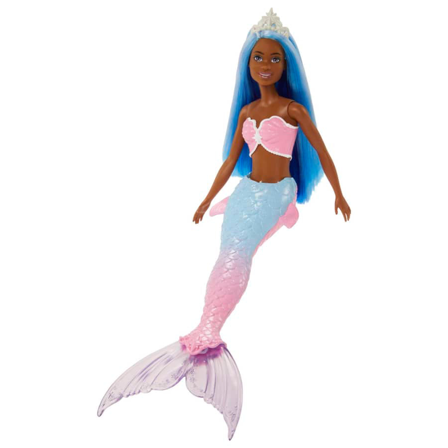 Muñeca sirena Barbie Dreamtopia con cola de sirena y tiara con degradado rosa y azul