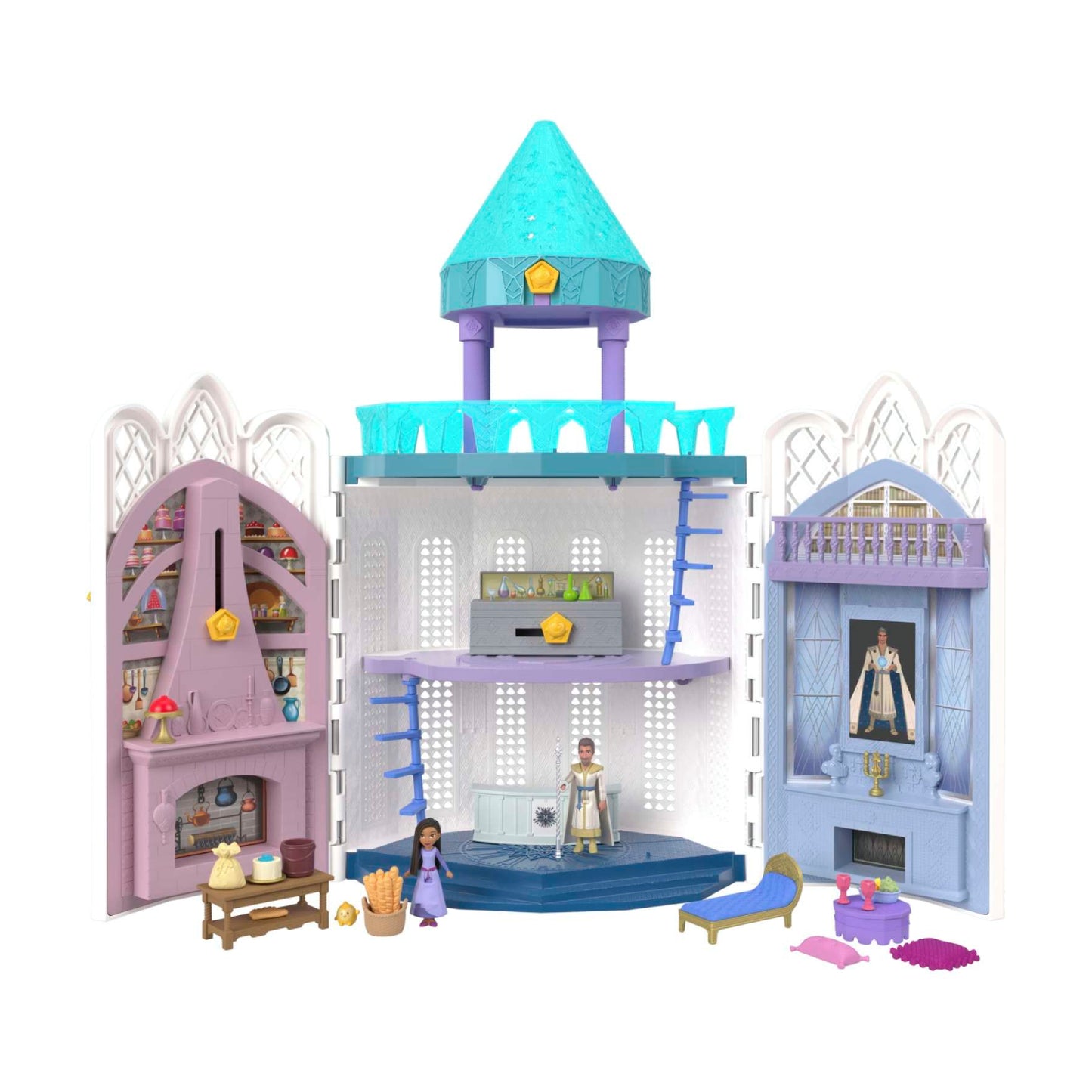 Casa de muñecas Disney Wish Rosas Castle con 2 minimuñecas articuladas y figura de estrella