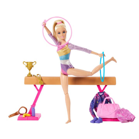 Muñeca Barbie rubia de gimnasia, set de juego de moda