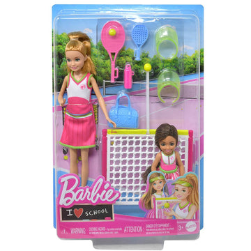 Figuras de Barbie de lecciones de tenis de Chelsea y Stacie de Mattel (4 piezas)