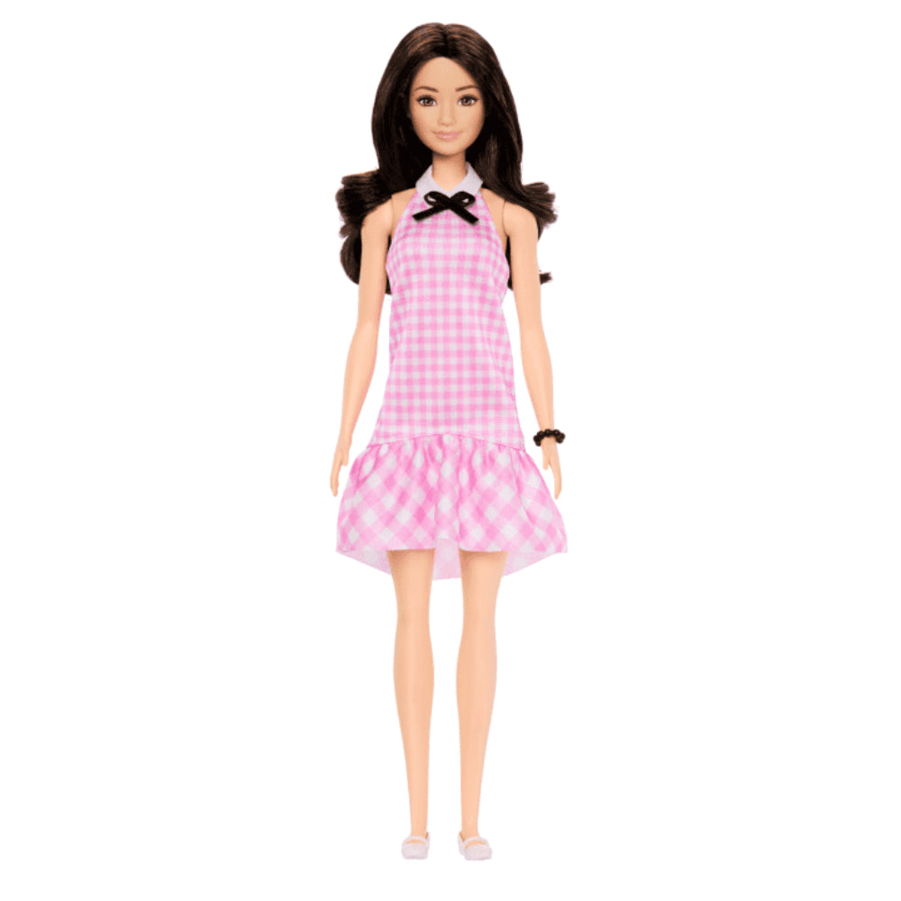 Barbie Fashionistas Doll with Black Hair Pink Gingham Dress and Accessories