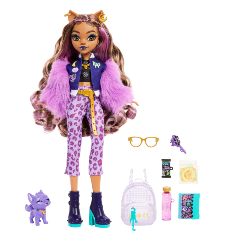 Muñeca de moda, mascota y accesorios de Monster High Clawdeen Wolf