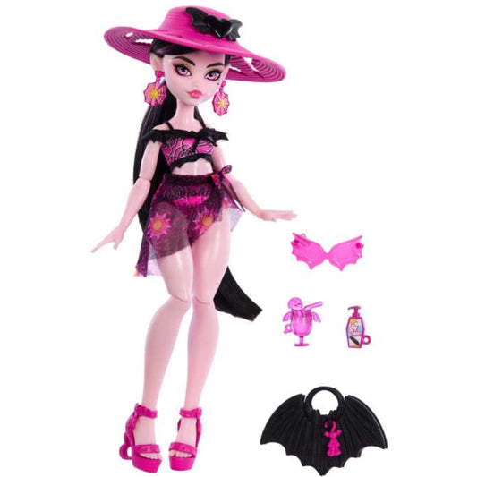 Muñeca de moda Draculaura de la Isla Scare-Adise de Monster High con traje de baño y accesorios