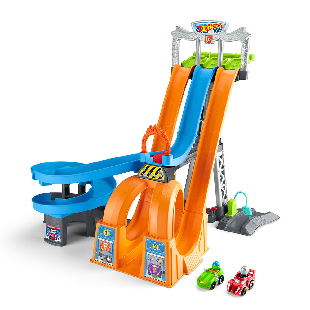 Pista de carreras con circuitos de carreras Hot Wheels Little People de Fisher-Price