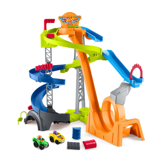 Pista de carreras con acrobacias en espiral de Little People Hot Wheels