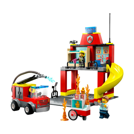 Set de construcción de juguetes LEGO City: estación de bomberos y camión de bomberos (153 piezas)