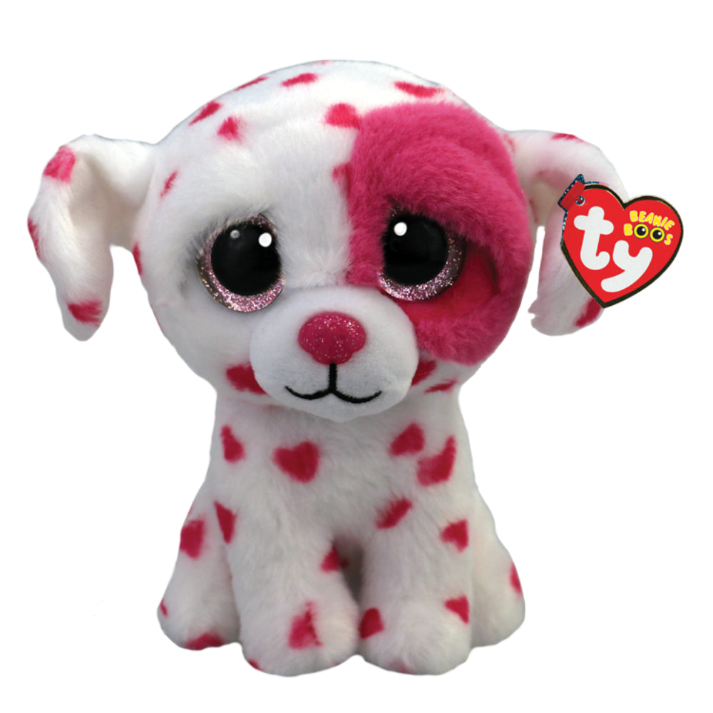 Peluche de perro con forma de corazón Beau de Ty Beanie Boos de 6" (rosa y blanco)