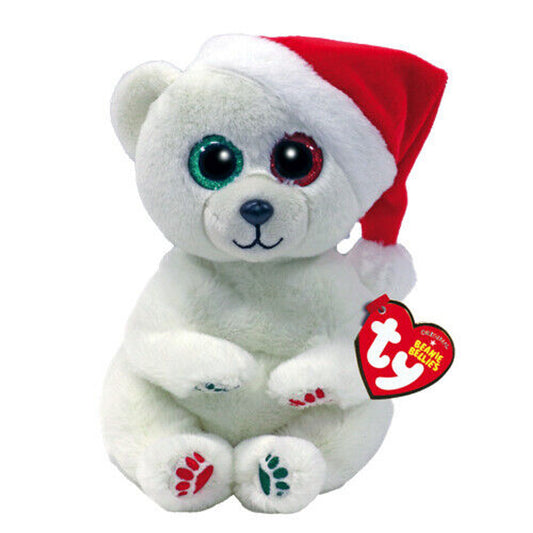 Ty Beanie Bellies 6" Emery Polar Bear Plush Toy with Hat - White