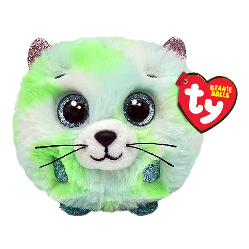 Pelota de peluche con forma de gato verde "Evie" de 4" de Ty Beanie Balls