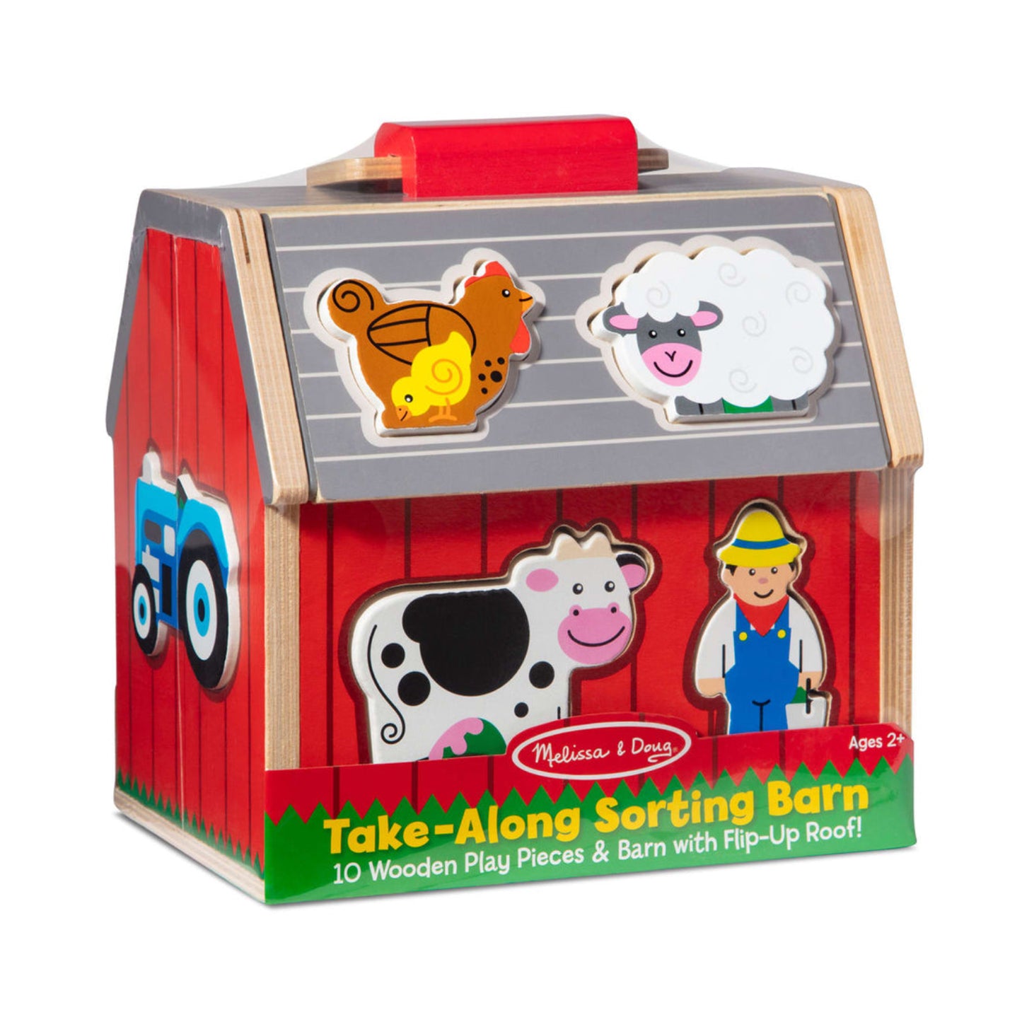 Melissa & Doug Take-Along Wooden Sorting Barn with Flip-Up Roof and Handle