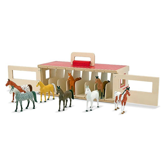 Juego de establo de caballos de exhibición portátil de Melissa &amp; Doug con 8 caballos de juguete