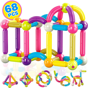 Contixo Magnetic Sticks and Rods Building Blocks Educational STEM Construction Set (68-Piece)