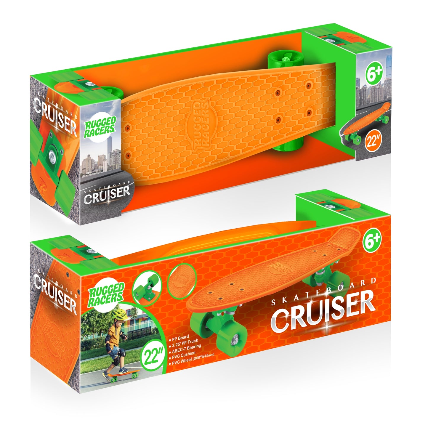 Patineta cruiser Rugged Racers de 22" - Naranja 