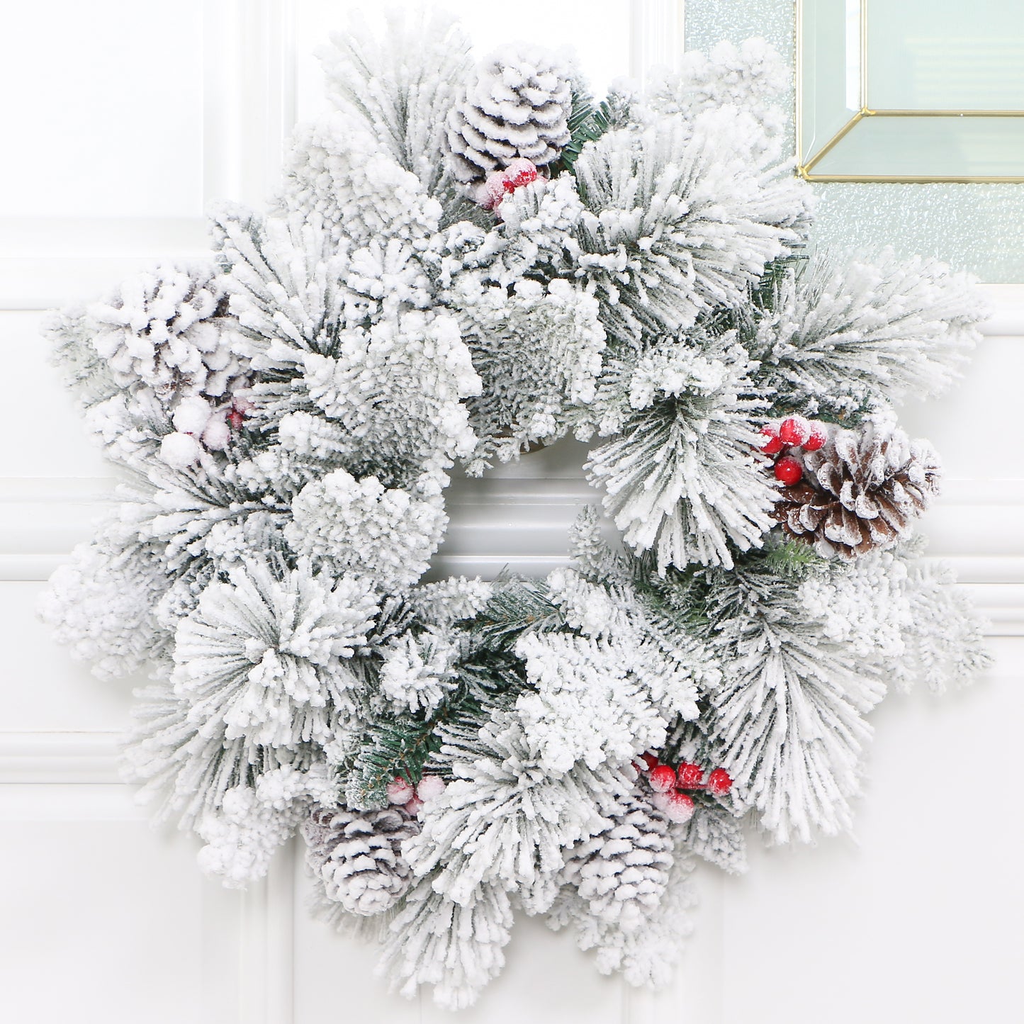 TOI 19â€ Snow Flock Mix Tip Wreath with Cones & Berries