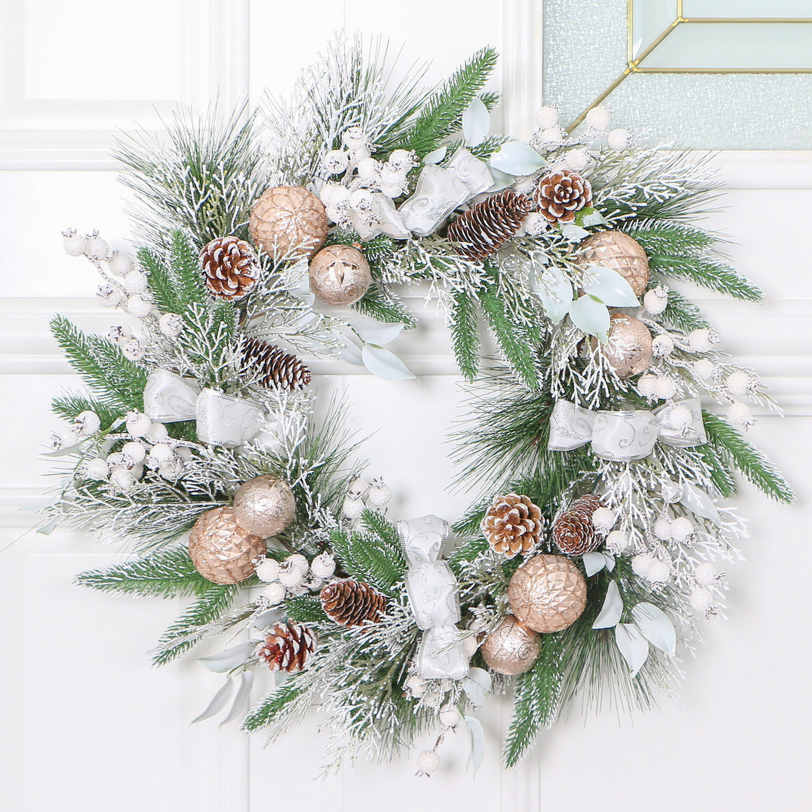 TOI 19â€ Pine Mix Tip Wreath with Champagne Cones & Balls