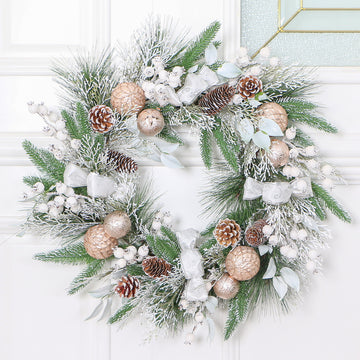 TOI 19 Pine Mix Tip Wreath with Champagne Cones & Balls