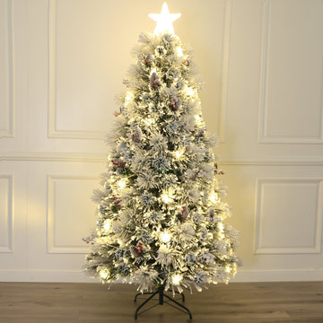 The Outdoor Institute 6' Snow Flocked Fiber Optic Christmas Tree with Cones and Red Berries