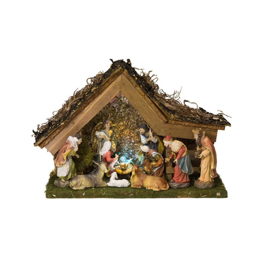 Kurt Adler 11-Piece Musical LED Lighted Nativity Set with Stable