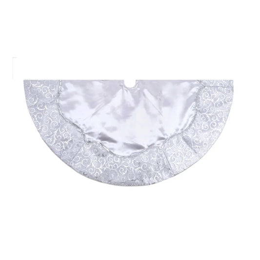 Kurt Adler 48" Silver Satin with Printed Border Tree Skirt