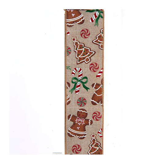 Kurt Adler 2.5" x 10 Yards Gingerbread Patterned Double Wire Ribbon