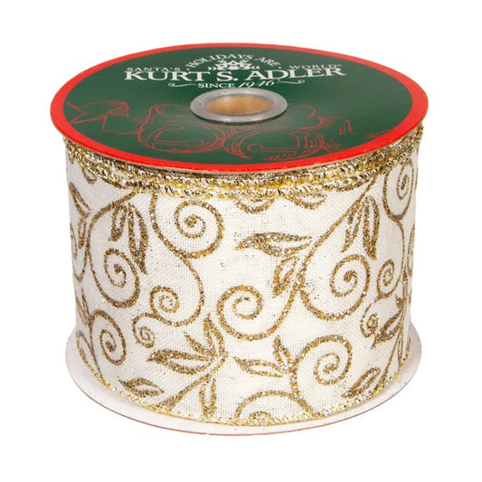 Kurt Adler 4" x 10 Yards Glittered Double Wire Ribbon - Gold