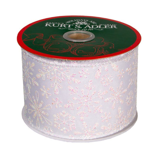 Cinta de alambre doble con diseño de copos de nieve de Kurt Adler, 2,5" x 10 yardas, iridiscente blanca