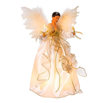 Lámpara de árbol con forma de ángel de 12" UL de Kurt S. Adler, 10 luces, color marfil y dorado