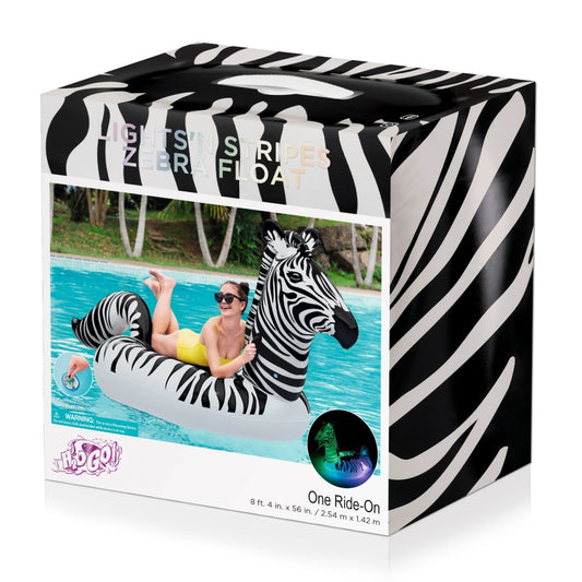Bestway H2OGO! Lights 'n Stripes Zebra Ride-On Pool Float with LED Lights - Curacao