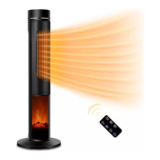 Toscana KPT-1606F 36" Oscillating Electric Space Heater with 3D Flame - Black