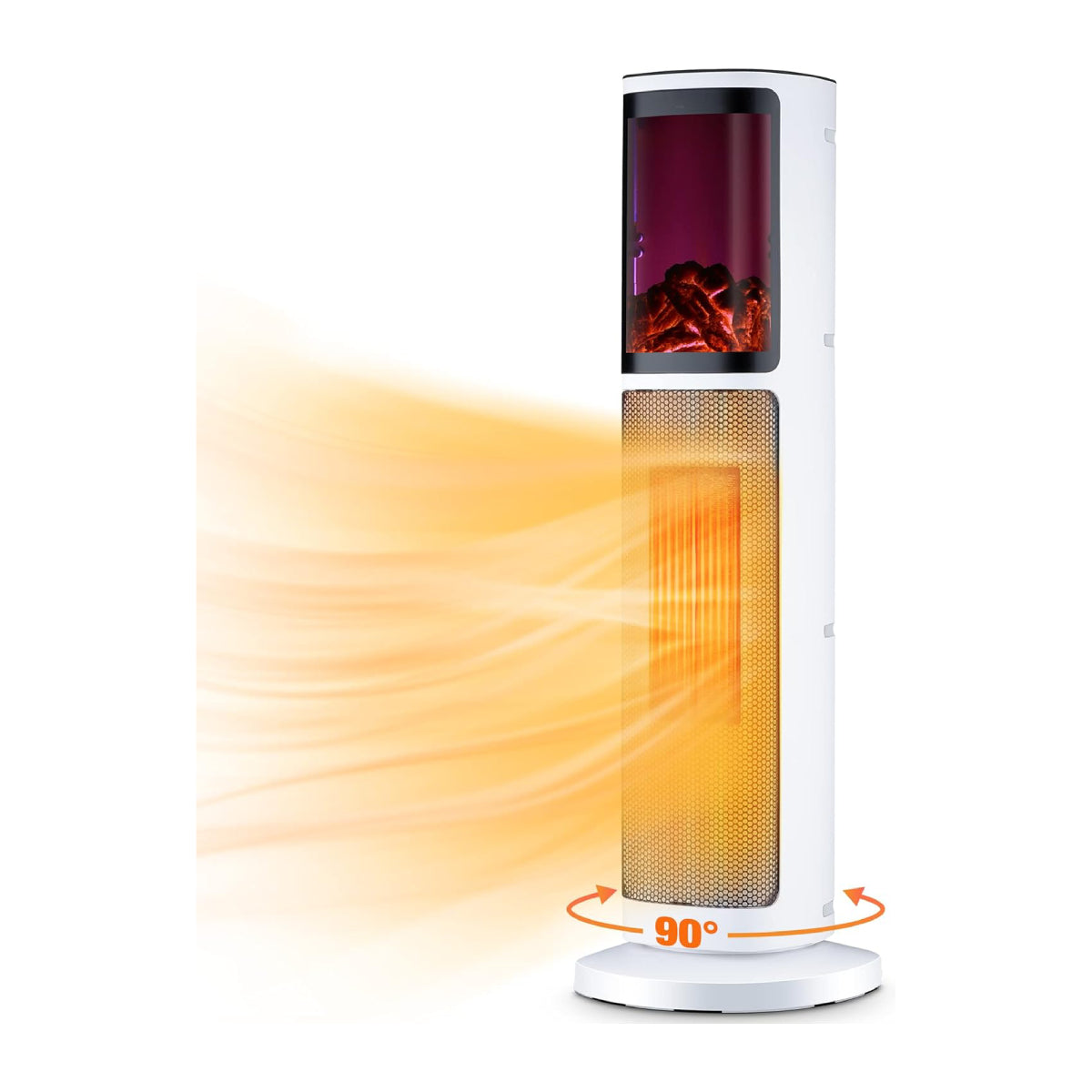 Toscana KPT-1608F 26.7" Tower Electric Space Heater with 3D Flame - White