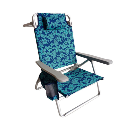 Silla de playa plegable Bliss Hammocks con toallero y bolsillo lateral - Flores azules