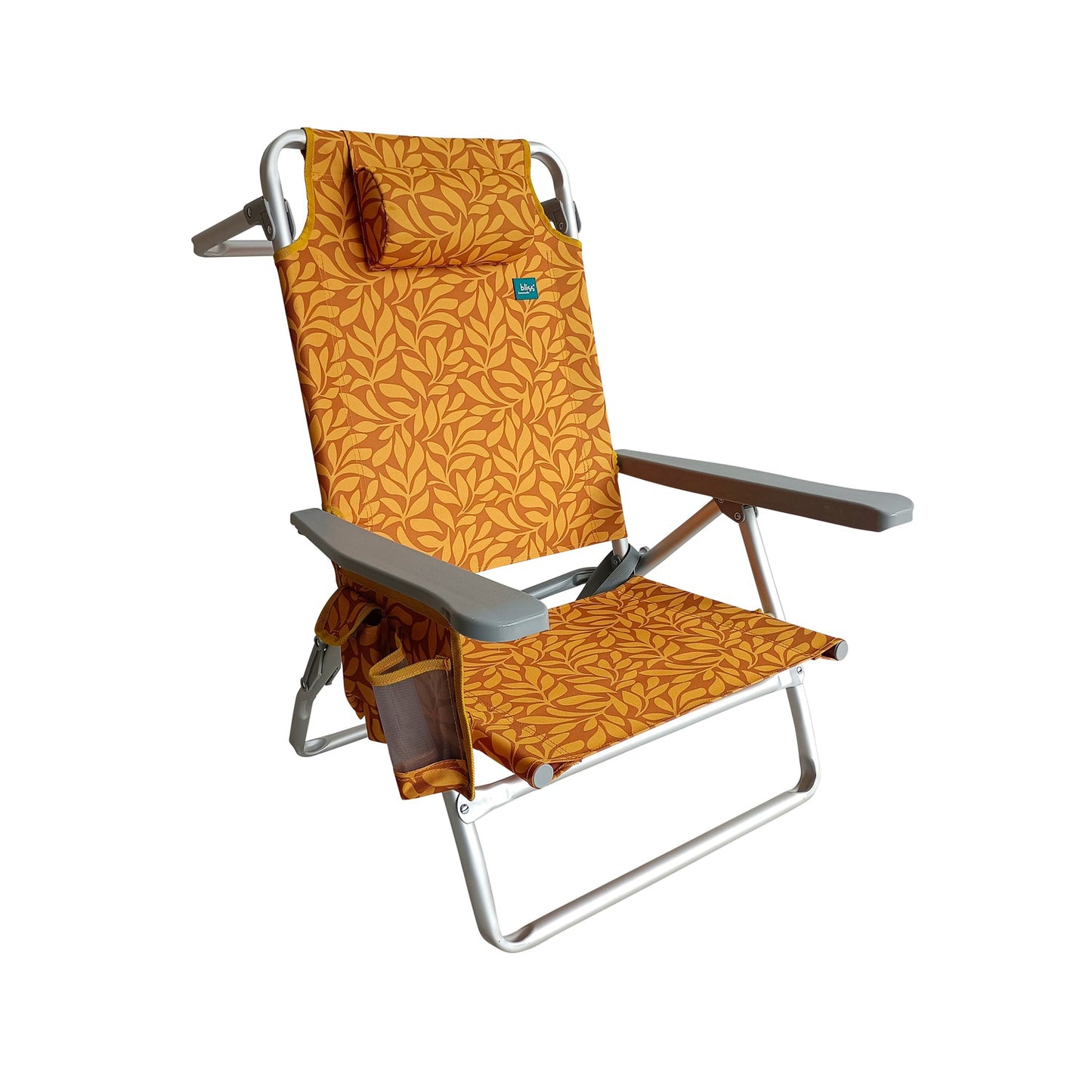 Bliss Hammocks Folding Beach Chair with Towel Rack and Side Pocket - Amber Leaves