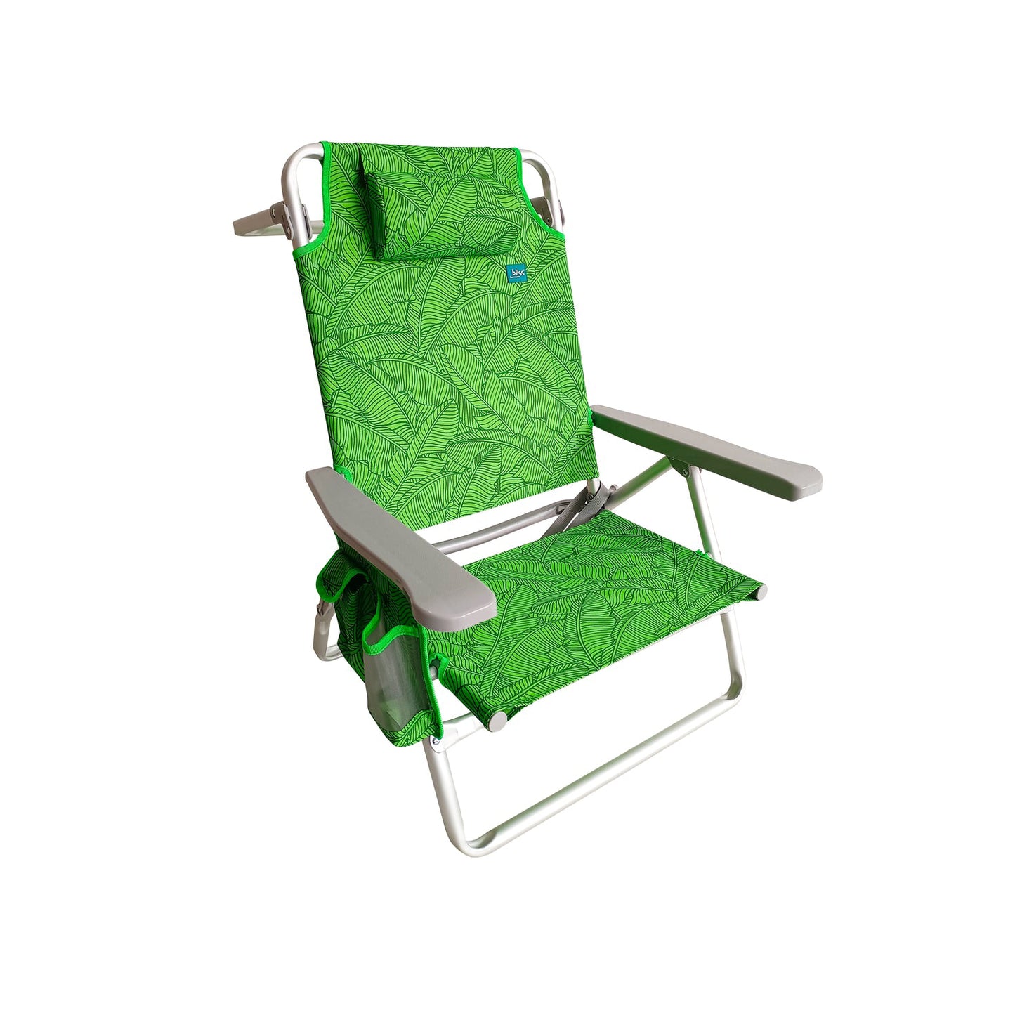 Bliss Hammocks Folding Beach Chair with Towel Rack and Side Pocket - Green Banana Leaves