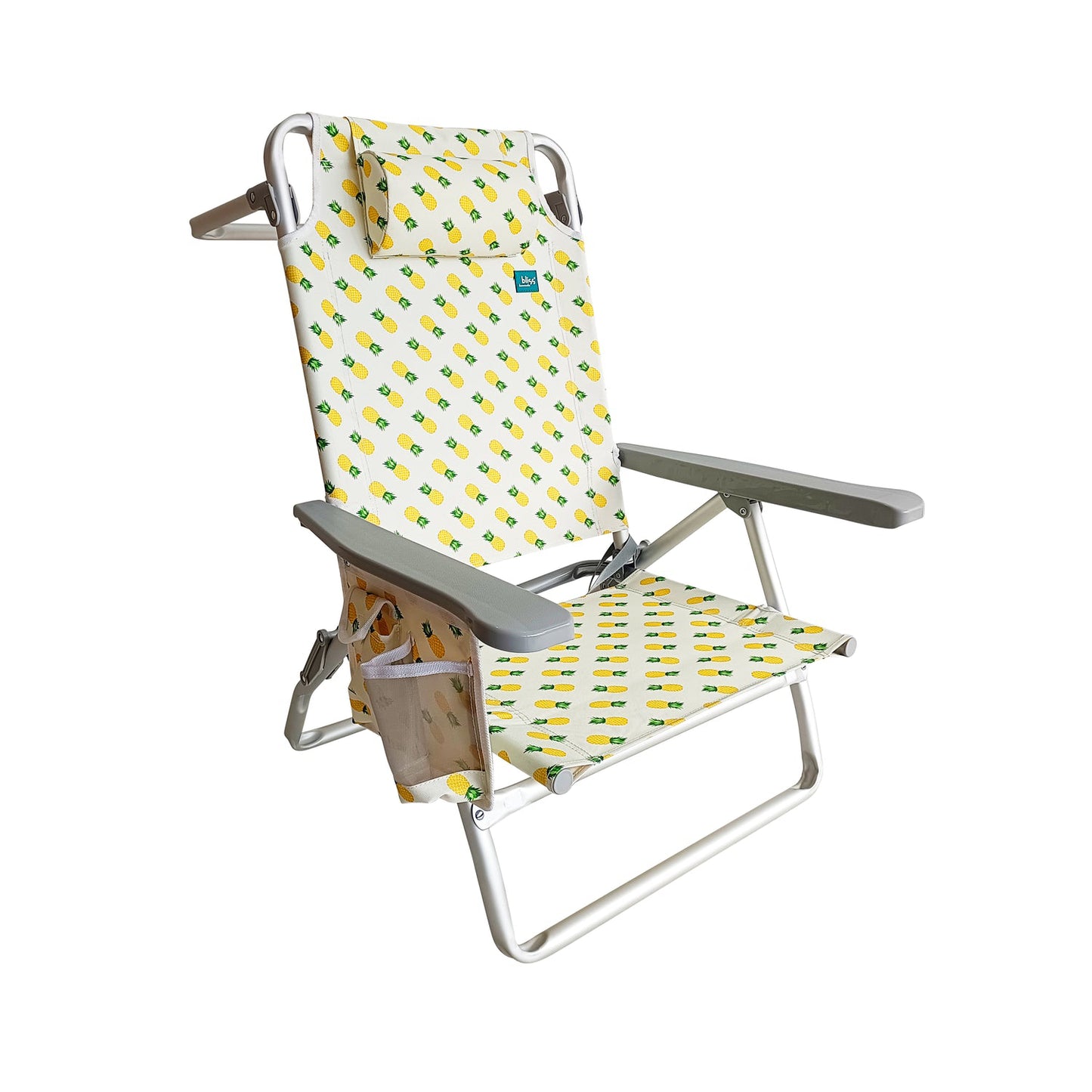 Bliss Hammocks Folding Beach Chair with Towel Rack and Side Pocket - Pineapple