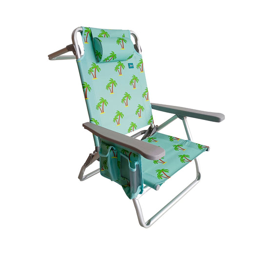 Bliss Hammocks Folding Beach Chair with Towel Rack and Side Pocket - Palm Trees