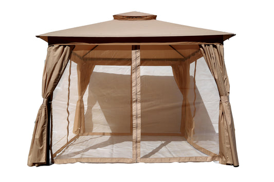 The Outdoor Institute 10 x 10 ft. Double Top Waterproof Gazebo with Curtain and Mosquito Netting