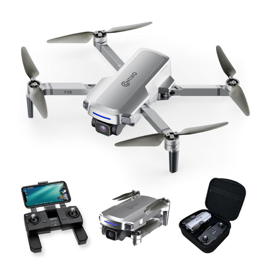 Dron plegable con GPS Contixo F28 con cámara FHD 2K y estuche de transporte, color blanco