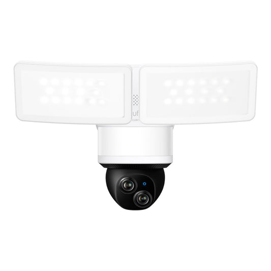 Cámara dual con movimiento horizontal y vertical para exteriores con reflector E340 de Eufy Security, color blanco