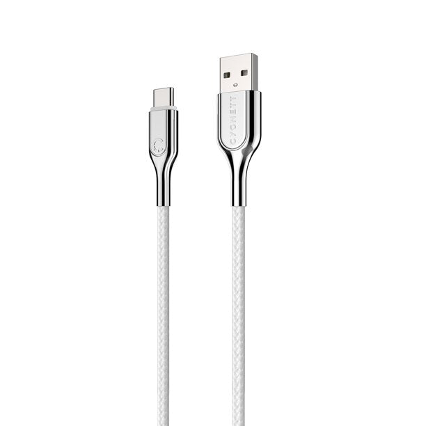 Cable de carga y sincronización blindado Cygnett de 6 pies con conector USB-C a USB-A 2.0, color blanco