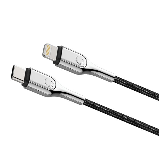 Cable de carga y sincronización blindado Cygnett de 6,5 pies con conector Lightning a USB-C, color negro