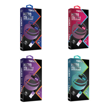 Cable micro USB de tela de dos tonos de 10 pies de Tekniq para teléfonos móviles (colores surtidos)