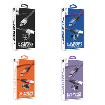Cable micro USB trenzado plano de 10 pies de Trend Zone para teléfonos móviles (colores surtidos)
